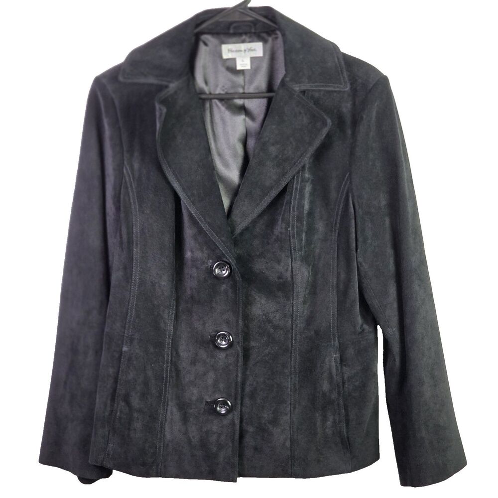 Preston & York Women's Large Black Leather Blend Button Down Jacket